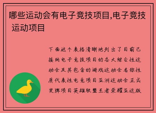 哪些运动会有电子竞技项目,电子竞技 运动项目